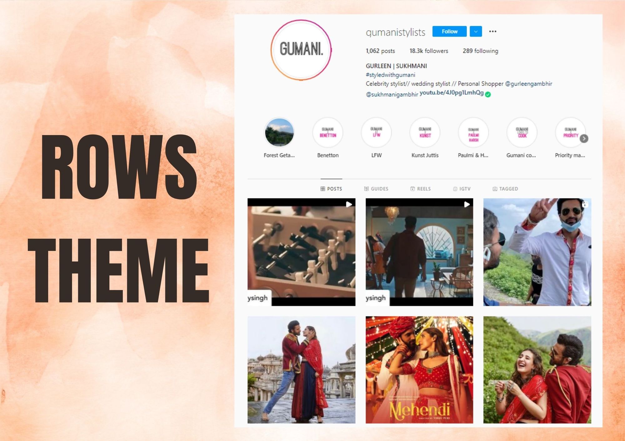 Rows Theme IG feed design