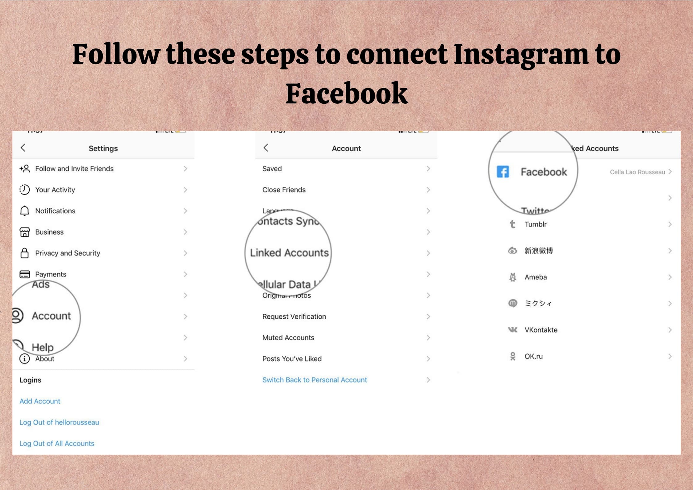 Connect Instagram business profile to the Facebook business page