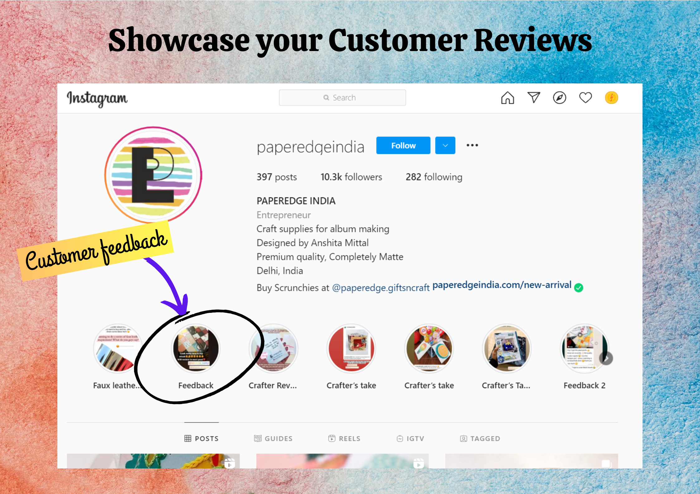 IG highlights for customer reviews