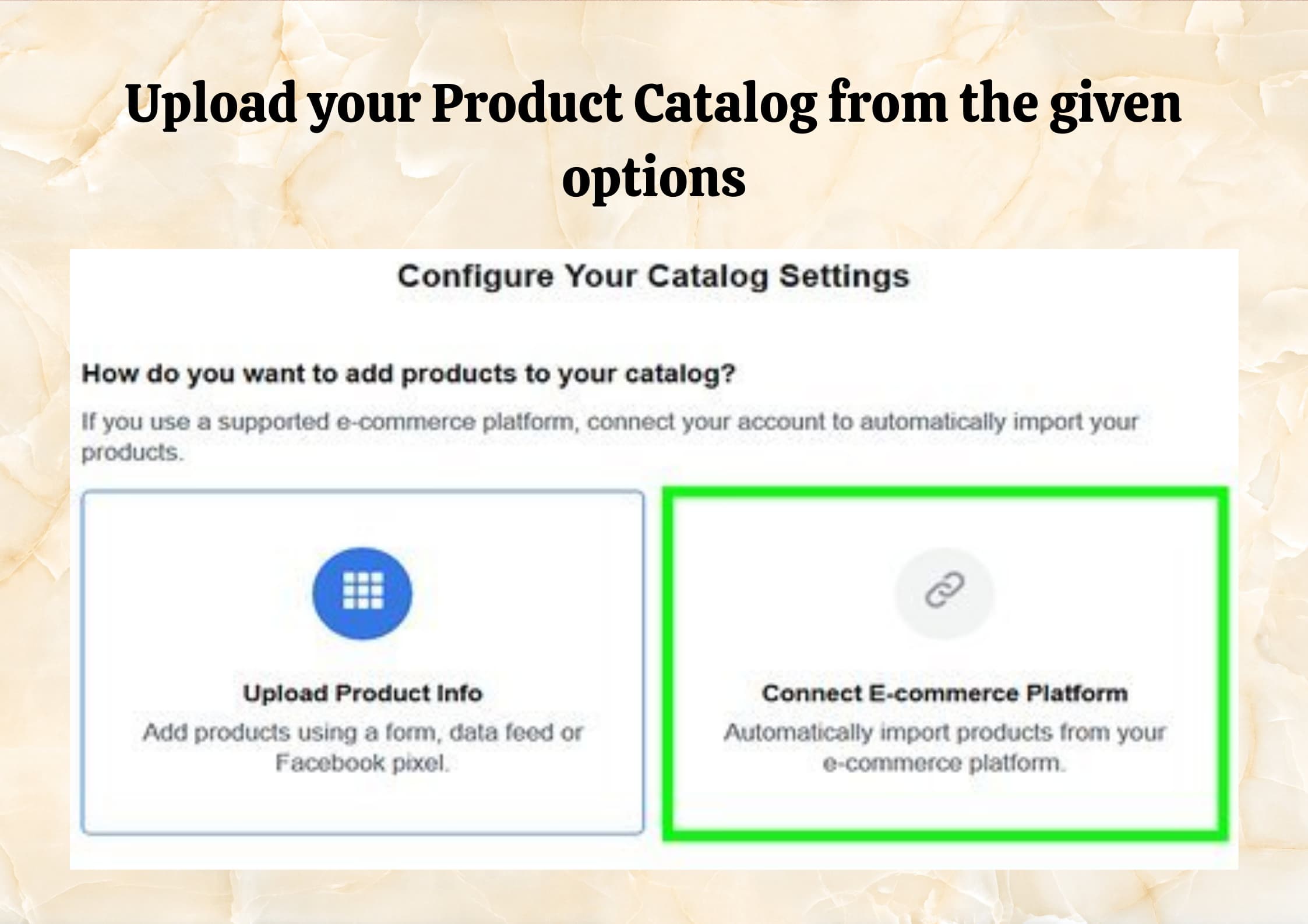 Pick any method to add a product catalogue to Instagram profile