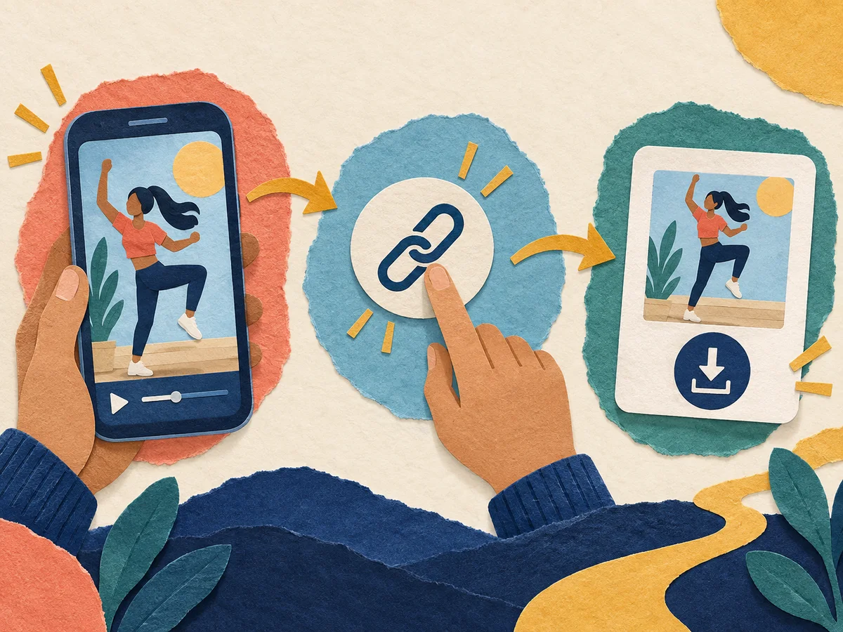 Illustration of selecting, linking, and saving a short video