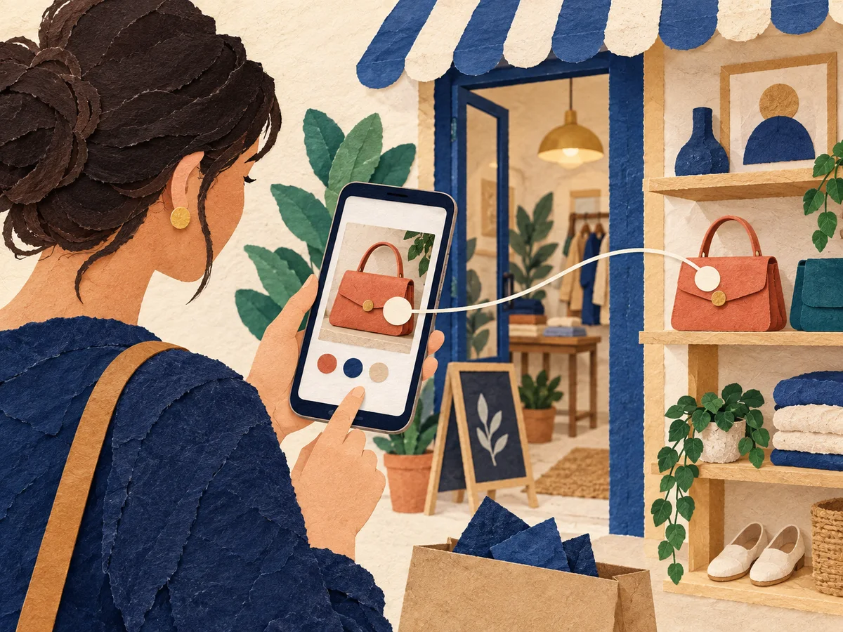 Shopper connecting a social product post to a storefront item