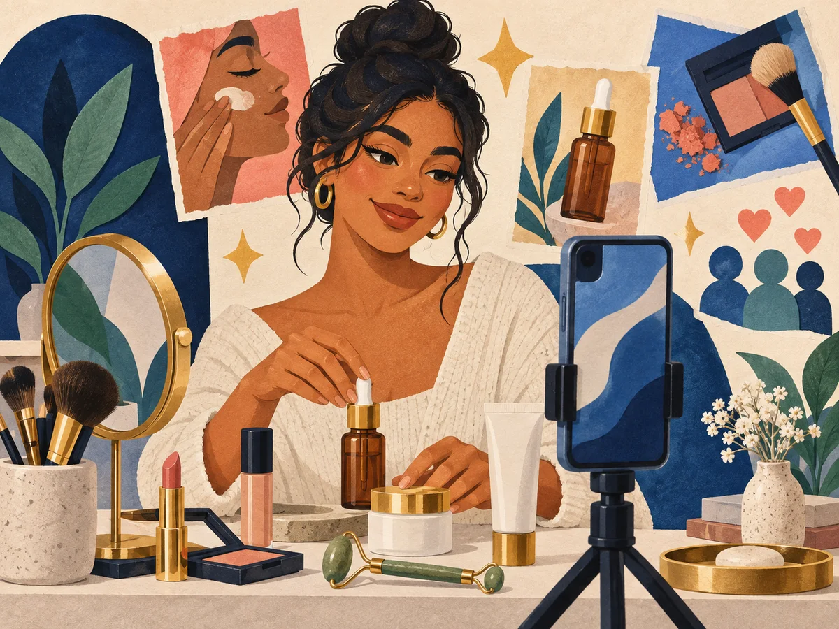 Beauty creator filming skincare and makeup story ideas